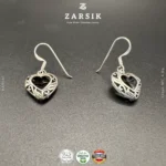 Filigree Heart Drop Earrings – Oxidized 925 Silver - Image 3