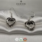 Filigree Heart Drop Earrings – Oxidized 925 Silver - Image 4