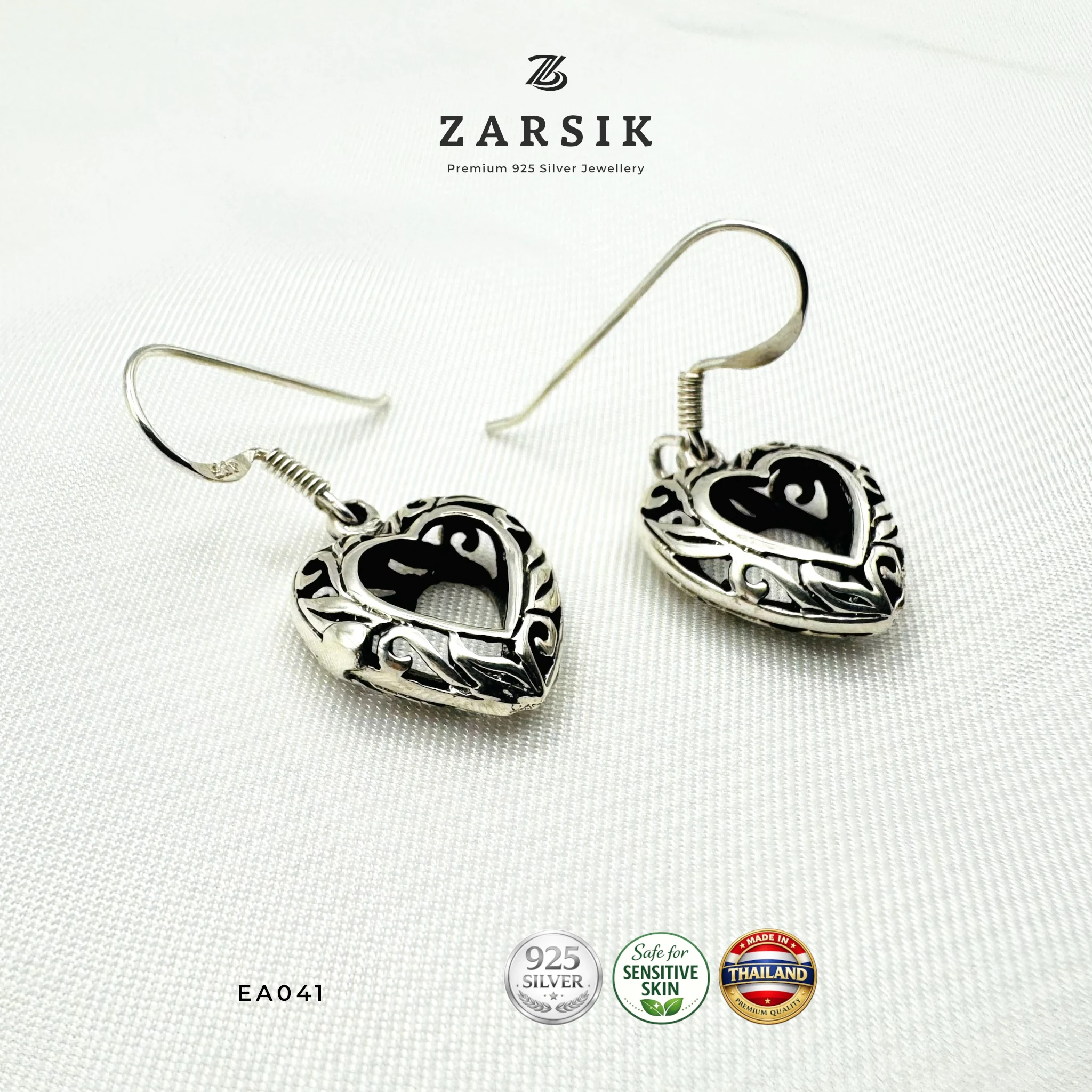 EA041 - Filigree Heart Drop Earrings Filigree Heart Drop Earrings