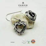 Filigree Heart Drop Earrings – Oxidized 925 Silver - Image 3