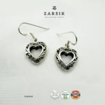 Filigree Heart Drop Earrings – Oxidized 925 Silver - Image 4