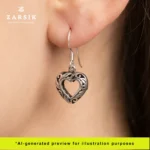 Filigree Heart Drop Earrings – Oxidized 925 Silver - Image 2