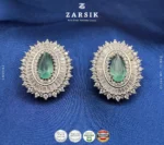 Emerald Glow Halo 925 Silver Earrings – teardrop green stone with clear halo