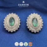 Emerald Glow Halo 925 Silver Earrings – teardrop green stone with clear halo
