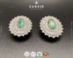 Emerald Glow Halo 925 Silver Earrings – Rhodium Plated - Image 3
