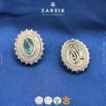 Emerald Glow Halo 925 Silver Earrings – Rhodium Plated - Image 4