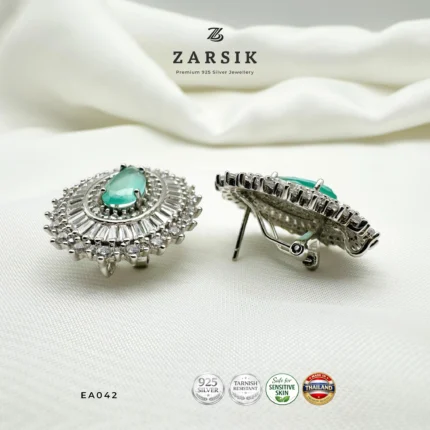 Emerald Glow Halo 925 Silver Earrings