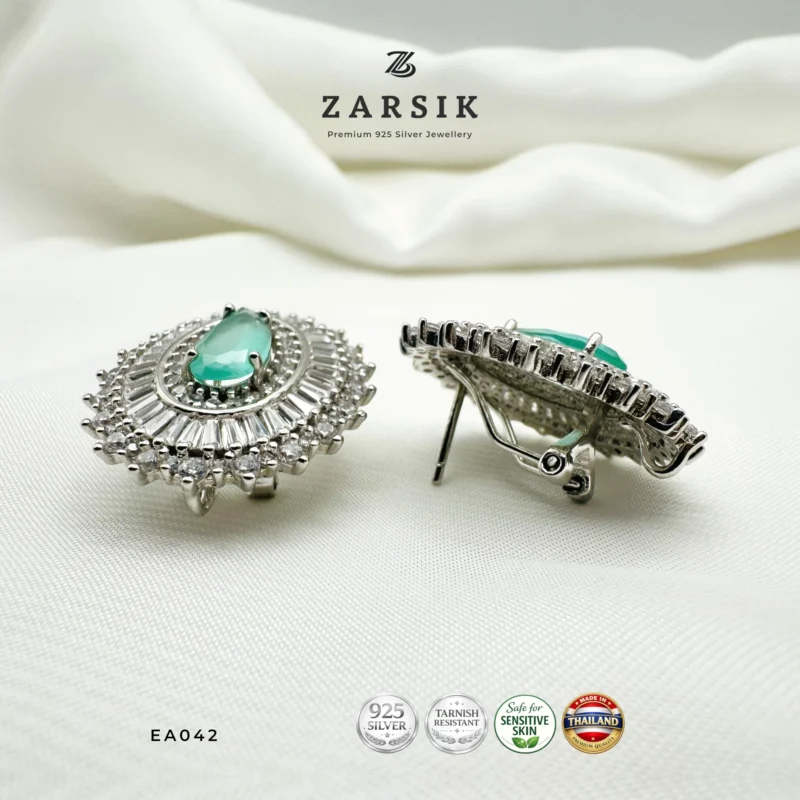Emerald Glow Halo 925 Silver Earrings