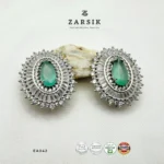 Emerald Glow Halo 925 Silver Earrings – Rhodium Plated - Image 3