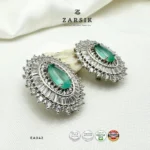 Emerald Glow Halo 925 Silver Earrings – Rhodium Plated - Image 4