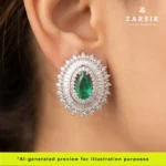 Emerald Glow Halo 925 Silver Earrings – Rhodium Plated - Image 2