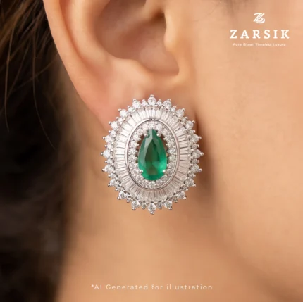 Try on image for Emerald Glow Halo 925 Silver Earrings
