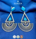 925 Polished Silver Turquoise Geometric Statement Earrings - Image 3