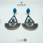 925 polished silver turquoise geometric statement earrings– handcrafted Thai silver triangle & fan dangle earrings