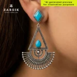 925 Polished Silver Turquoise Geometric Statement Earrings - Image 2