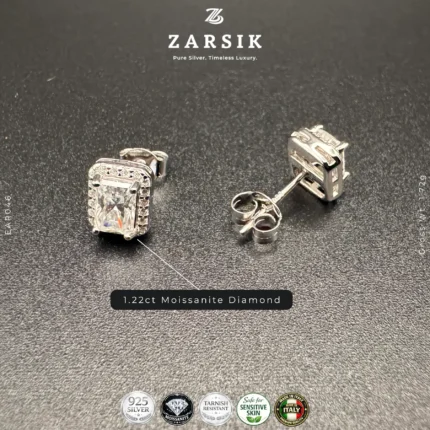 Rectangular Moissanite stud earrings