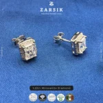 Rectangular Moissanite Stud Earrings in 925 Sterling Silver, Rhodium Plated, Italy - Image 4