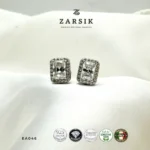 Emerald Cut Moissanite Stud Earrings in 925 Sterling Silver, Rhodium Plated, Italy - Image 3