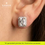Rectangular Moissanite Stud Earrings in 925 Sterling Silver, Rhodium Plated, Italy - Image 2