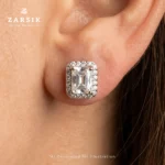 Emerald Cut Moissanite Stud Earrings in 925 Sterling Silver, Rhodium Plated, Italy - Image 2