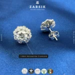 Italian 925 silver moissanite halo stud earrings with 1.98ct centre stone, rhodium plated