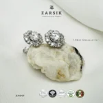FLoral Moissanite Halo Stud Earrings | Rhodium Plated Luxury Sparkle - Image 3