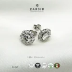 FLoral Moissanite Halo Stud Earrings | Rhodium Plated Luxury Sparkle - Image 4