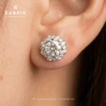 FLoral Moissanite Halo Stud Earrings | Rhodium Plated Luxury Sparkle - Image 2