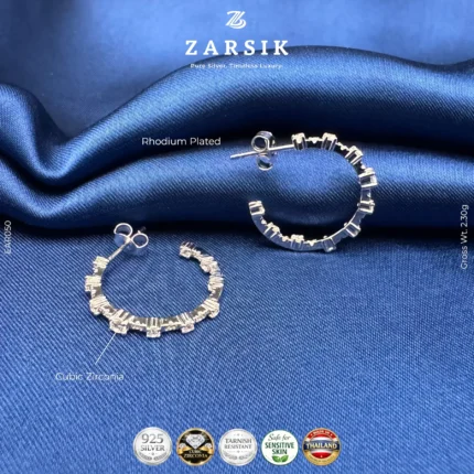 Modern Minimal 925 sterling silver CZ hoop earrings
