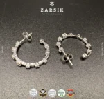 Modern Minimal 925 Sterling Silver CZ Hoop Earrings – Rhodium Plated - Image 3