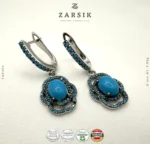 Thai Ocean Blue Opulent Drop Earrings - Rhodium plated - Image 3