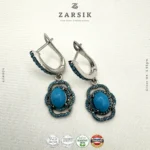 Thai Ocean Blue Opulent Drop Earrings - Rhodium plated - Image 4