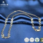 925 sterling silver curb chain necklace with rhodium plated finish displayed against a clean background