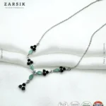 925 silver emerald and sapphire Y necklace with rhodium plating, floral design, made in Thailand