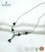 925 silver emerald and sapphire Y necklace with rhodium plating, floral design, made in Thailand
