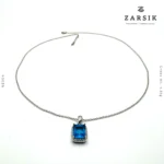 Stunning Blue Rectangular Pendant Necklace with Cubic Zirconia Halo | Thailand - Image 4