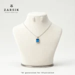 Blue Rectangular Pendant Necklace on a dummy