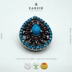Turquoise & Rose Halo 925 Silver Pendant | Rhodium Plated Turkish Craft