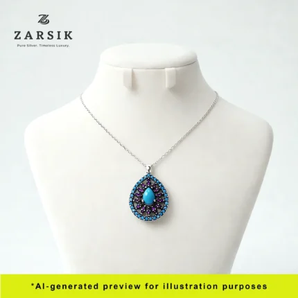 Turquoise & Rose Halo 925 Silver Pendant on dummy