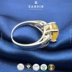 925 sterling silver moissanite ring with light yellow oval centre stone, rhodium plated luxury Italian design close-up