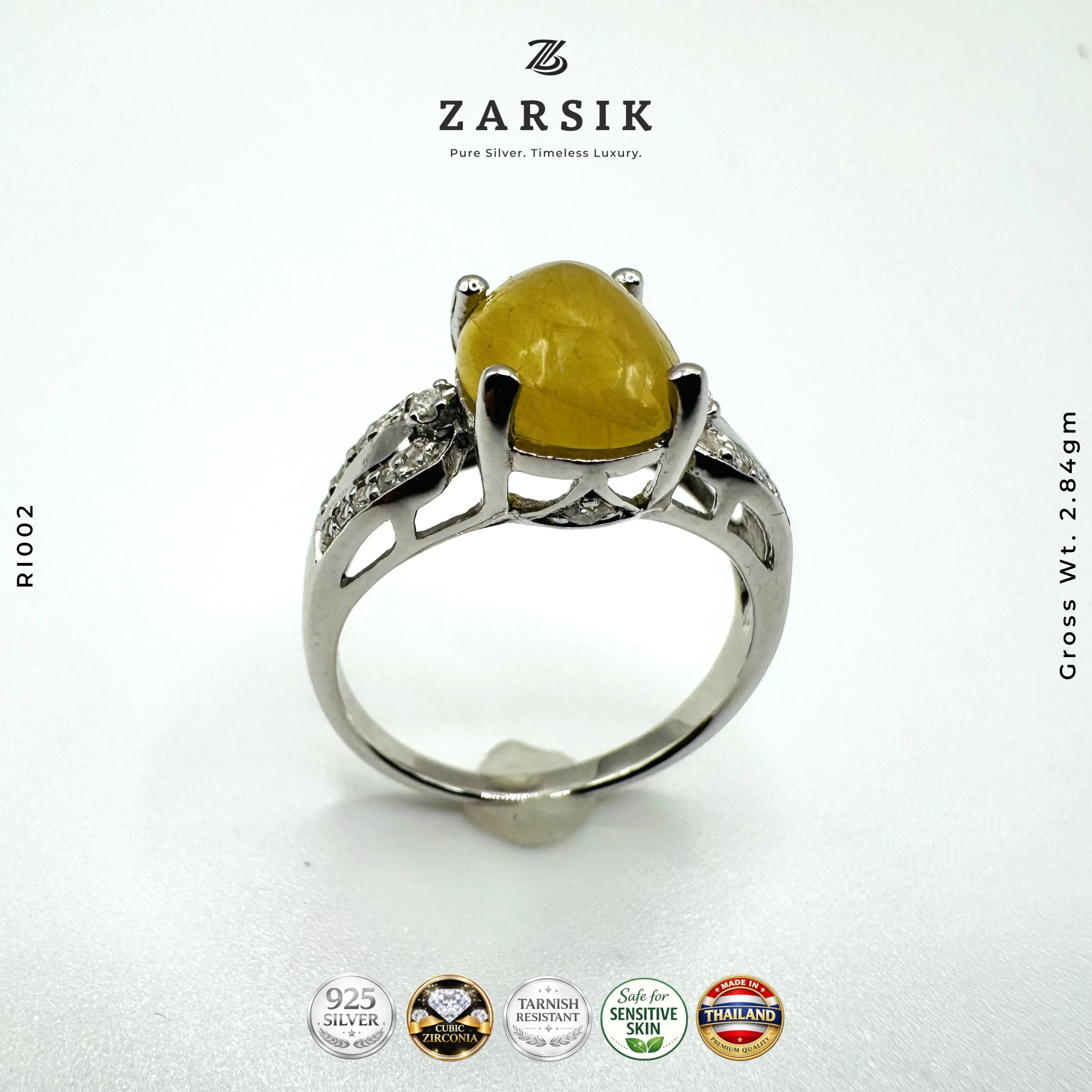 RI002 - Glowing Moissanite Ring with Light Yellow Centre Stone Glowing Moissanite Ring with Light Yellow Centre Stone