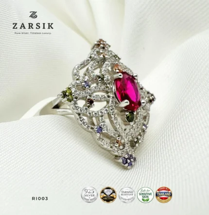 925 Silver Statement Ring with CZ and Coloured Stones