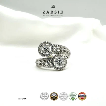 Adjustable Double Halo Cubic Zirconia Ring
