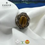 925 oxidised sterling silver men’s ring with Tiger’s Eye stone Turkish handmade 19g statement ring