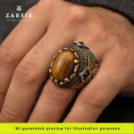Men wearing 925 silver Tiger’s Eye ring showcasing bold Turkish handcrafted masculine jewellery style