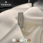 Premium 925 Silver Cubic Zirconia Ring with rhodium plating on a white background.