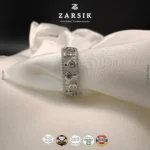 Front view of a 925 Sterling Silver Cubic Zirconia Band Ring with floating stone design