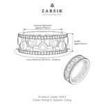 Close-up of the 925 hallmark and pavé-set borders on a rhodium-plated silver ring