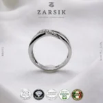 Italian 925 sterling silver Moissanite crossover ring with rhodium plated polished and textured bands