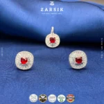Ruby Red stone 925 silver jewellery set